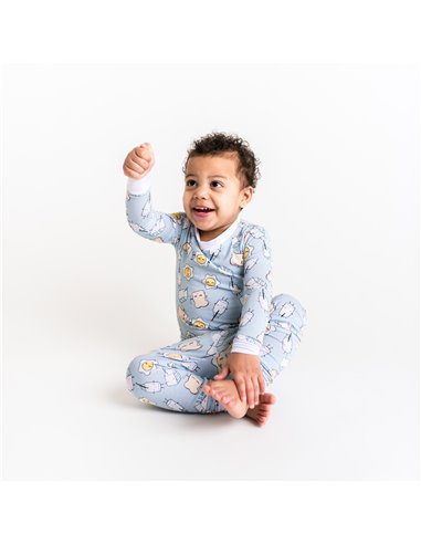 Blue Breakfast Buddies Two-Piece Toddler/Kids Bamboo Viscose Pajama Set