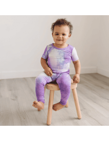 Purple Watercolor Two-Piece Bamboo Viscose Pajama Set  Short Sleeve
